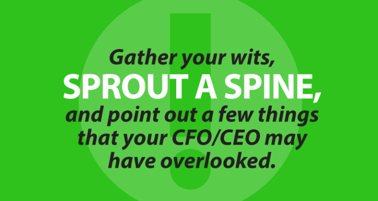 gather your wits, sprout a spine, and point out a few things that your CFO/CEO may have overlooked