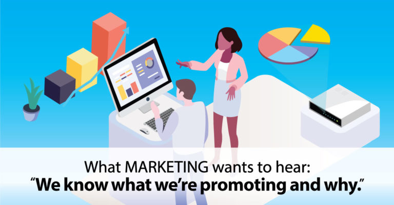 What Marketing wants to hear: "We know what we're promoting and why."