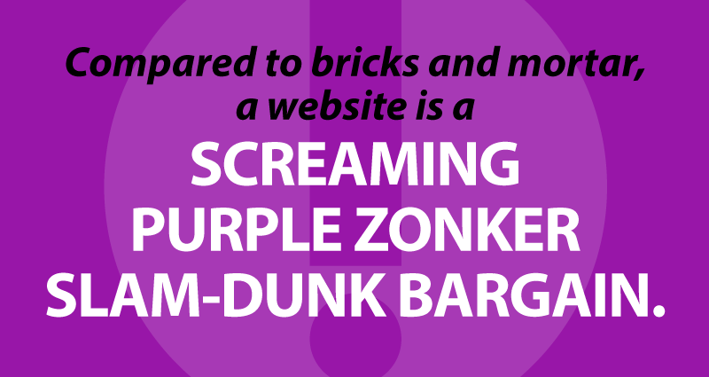 Compared to bricks and mortar, a website is a screaming purple zonker slam-dunk bargain.